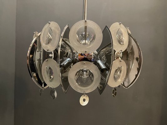 Large Chrome & Glass Lens Chandelier by Oscar Torlasco, 1970s-JJC-842633