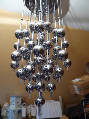 Large Chrome Plated Luber Ball Chandelier by Verner Panton for J. Lüber Ag-AWL-1175327