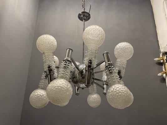 Large Chrome Space Age Sputnik Glass Chandelier, 1970s-JJC-1000035