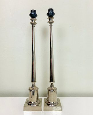 Large Chromed Brass Silver-Color Table Lamps, 1980s, Set of 2-WZZ-1718071