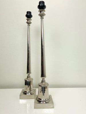 Large Chromed Brass Silver-Color Table Lamps, 1980s, Set of 2-WZZ-1718071