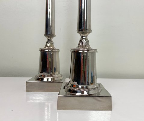 Large Chromed Brass Silver-Color Table Lamps, 1980s, Set of 2-WZZ-1718071