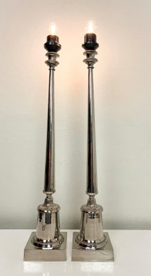 Large Chromed Brass Silver-Color Table Lamps, 1980s, Set of 2-WZZ-1718071