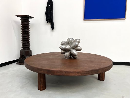 Large Circular Oak Coffee Table, 1970s-WKI-2032228