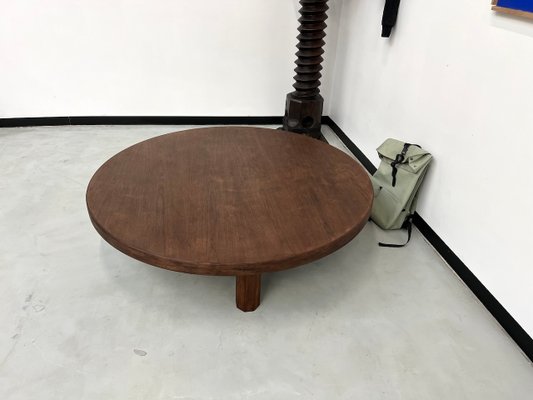 Large Circular Oak Coffee Table, 1970s-WKI-2032228