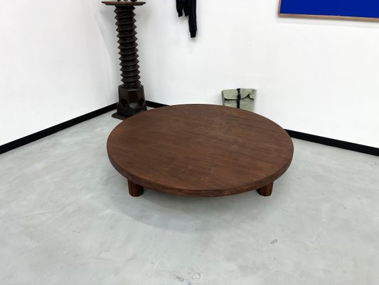 Large Circular Oak Coffee Table, 1970s-WKI-2032228