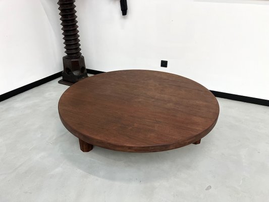 Large Circular Oak Coffee Table, 1970s-WKI-2032228