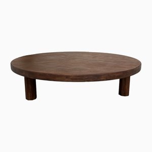 Large Circular Oak Coffee Table, 1970s-WKI-2032228