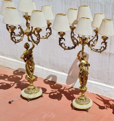 Large Classical Bronze and Marble Candelabra Lamps, 1960s, Set of 2-QY-2026834