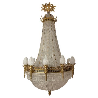 Large Classicist Chandelier in Crystal & Brass-FLW-1401979