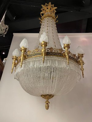 Large Classicist Chandelier in Crystal & Brass-FLW-1401979