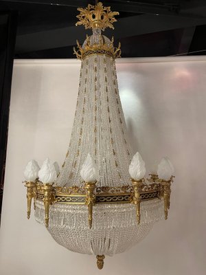 Large Classicist Chandelier in Crystal & Brass-FLW-1401979