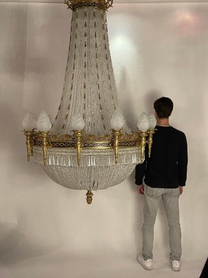 Large Classicist Chandelier in Crystal & Brass-FLW-1401979