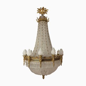 Large Classicist Chandelier in Crystal & Brass-FLW-1401979