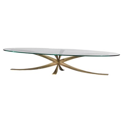 Large Coffee Table in Gilt Bronze and Oval Glass by Michel Mangematin, 1960s-YU-1173800