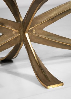 Large Coffee Table in Gilt Bronze and Oval Glass by Michel Mangematin, 1960s-YU-1173800