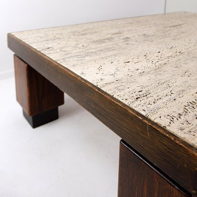 Large Coffee Table in Wood with Travertine Top-NYF-2019083