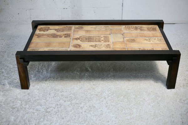 Large Coffee Table with Character Decorations by Roger Capron, 1960s-MAO-1806805