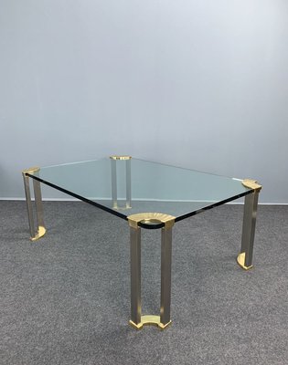 Large Coffee Table with Glass Plate and Brass Legs by Peter Ghyczy, 1970s-VQG-737849