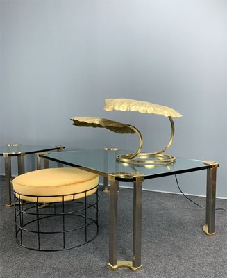 Large Coffee Table with Glass Plate and Brass Legs by Peter Ghyczy, 1970s-VQG-737849