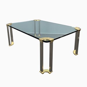 Large Coffee Table with Glass Plate and Brass Legs by Peter Ghyczy, 1970s-VQG-737849