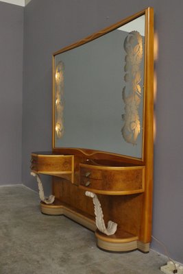 Large Console With Attached Tables & Mirror, 1950s, Set of 3-KNM-1313829