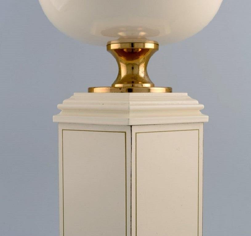 Large Cream Lacquered Metal & Brass Table Lamp from Le Dauphin, France, 1970s