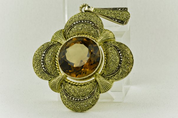 Large Cross Shaped Pendant with Smoked Topaz by Theodor Fahrner, Germany, 1935-LOB-947473