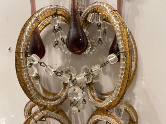 Large Crystal Beaded Macaroni Murano Glass Sconces, 1950s, Set of 2-JJC-1752491