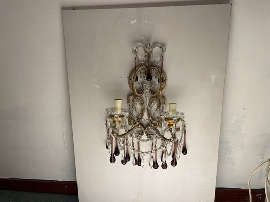 Large Crystal Beaded Macaroni Murano Glass Sconces, 1950s, Set of 2-JJC-1752491