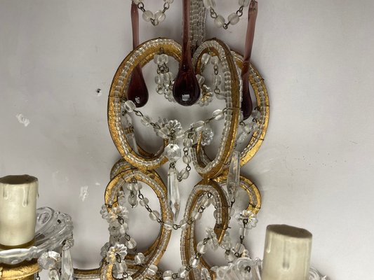 Large Crystal Beaded Macaroni Murano Glass Sconces, 1950s, Set of 2-JJC-1752491