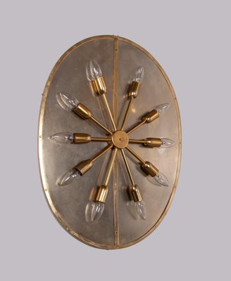 Large Crystal & Brass Oval Backlit Mirror by Christoph Palme for Palwa, Germany, 1960s-DEK-1175897