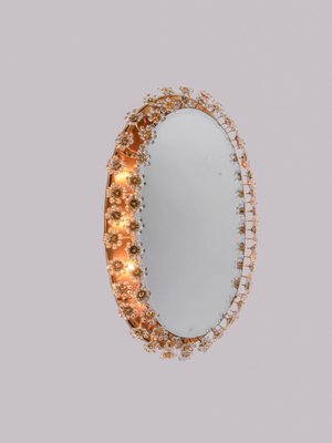 Large Crystal & Brass Oval Backlit Mirror by Christoph Palme for Palwa, Germany, 1960s-DEK-1175897