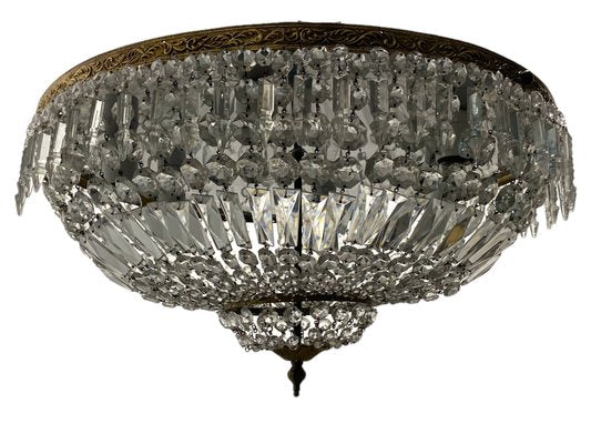 Large Crystal & Bronze Flushmount, 1950s-JJC-1798262