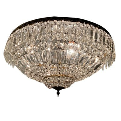 Large Crystal & Bronze Flushmount, 1950s-JJC-1798262