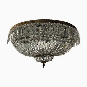 Large Crystal & Bronze Flushmount, 1950s-JJC-1798262