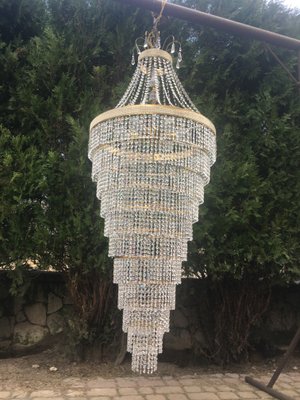 Large Crystal Cascade Chandelier with Cut Crystals, 1960s-WQQ-883300