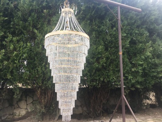 Large Crystal Cascade Chandelier with Cut Crystals, 1960s-WQQ-883300