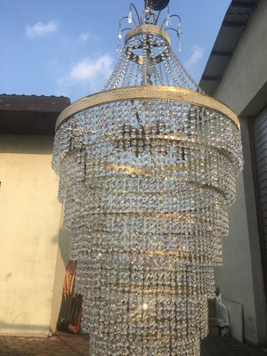 Large Crystal Cascade Chandelier with Cut Crystals, 1960s-WQQ-883300