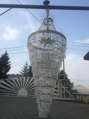 Large Crystal Cascade Chandelier with Cut Crystals, 1960s-WQQ-883300