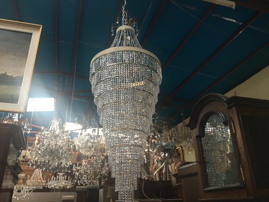 Large Crystal Cascade Chandelier with Cut Crystals, 1960s-WQQ-883300