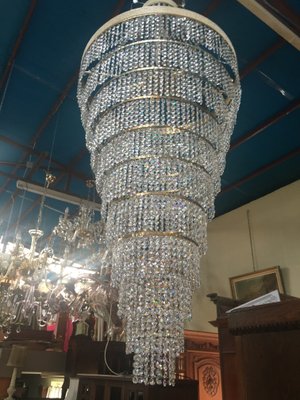 Large Crystal Cascade Chandelier with Cut Crystals, 1960s-WQQ-883300