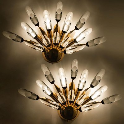 Large Crystal Gilded Brass Sconces by Oscar Torlasco for Stilkronen, Set of 2-VDW-822782