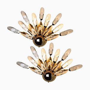 Large Crystal Gilded Brass Sconces by Oscar Torlasco for Stilkronen, Set of 2-VDW-822782