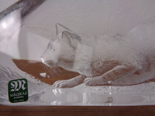 Large Crystal Glass Cat Sculpture by Mats Jonasson for Maler As, Sweden, 1980s-RDW-2026973