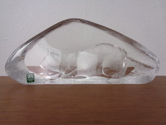 Large Crystal Glass Cat Sculpture by Mats Jonasson for Maler As, Sweden, 1980s-RDW-2026973