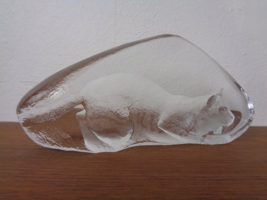 Large Crystal Glass Cat Sculpture by Mats Jonasson for Maler As, Sweden, 1980s-RDW-2026973