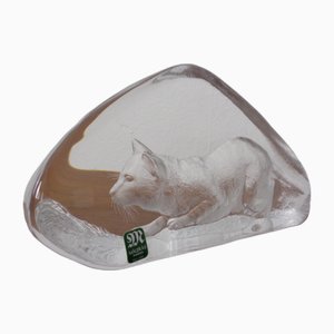 Large Crystal Glass Cat Sculpture by Mats Jonasson for Maler As, Sweden, 1980s-RDW-2026973