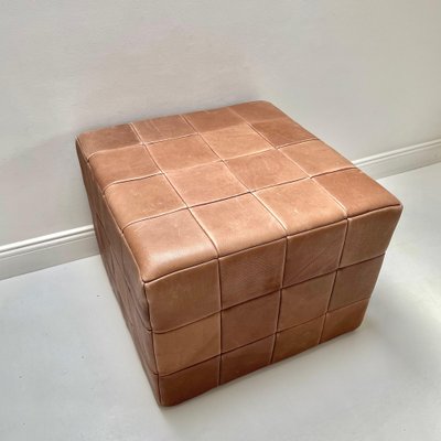 Large Cubic Patchwork Leather Pouf attributed to De Sede, Switzerland, 1970s-QZ-1761405