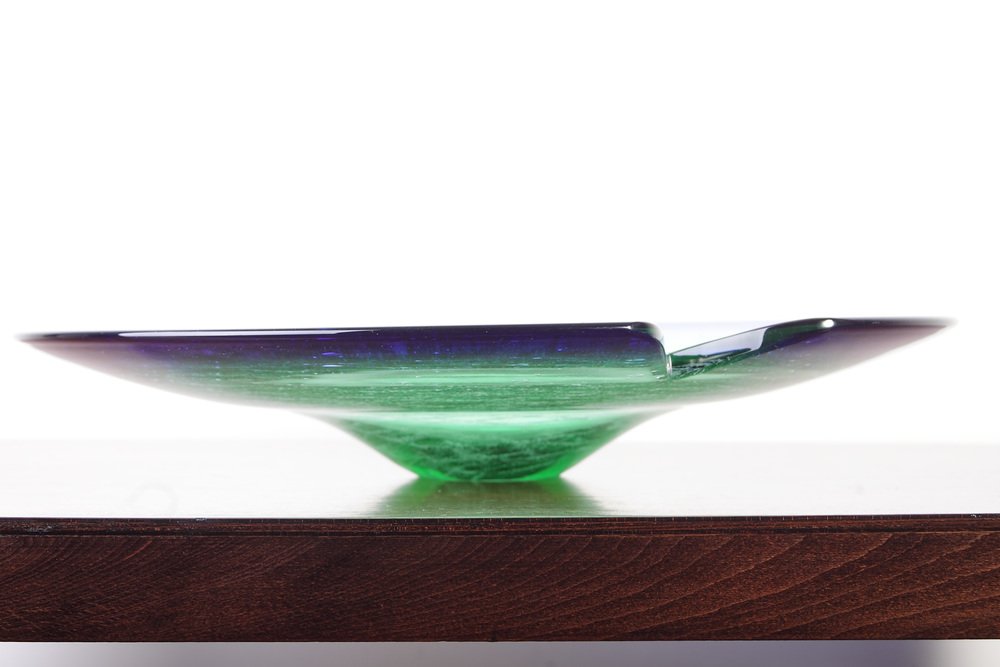 Large Czechoslovakian Glass Bowl in Green and Blue by Rudolf Beranek for Skrdlovice, 1960s